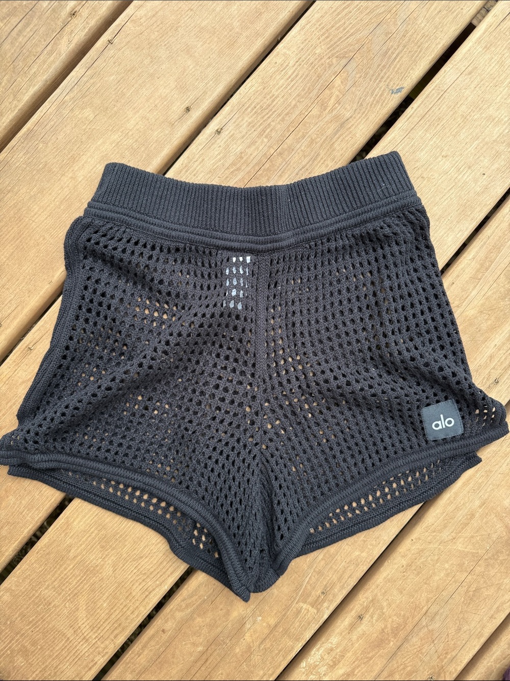 ALO Yoga Black Mesh Knit Athletic Shorts